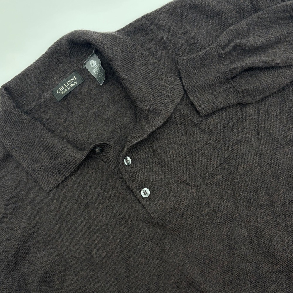 Cellinni Men's XXL 100% Pure New Wool Fine Merino Long Sleeve Polo Sweater Black